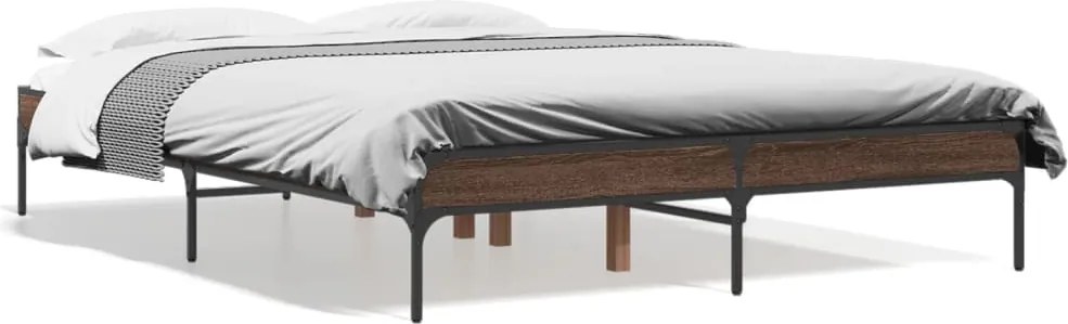vidaXL Cadru de pat, stejar maro, 140x190 cm, lemn prelucrat și metal