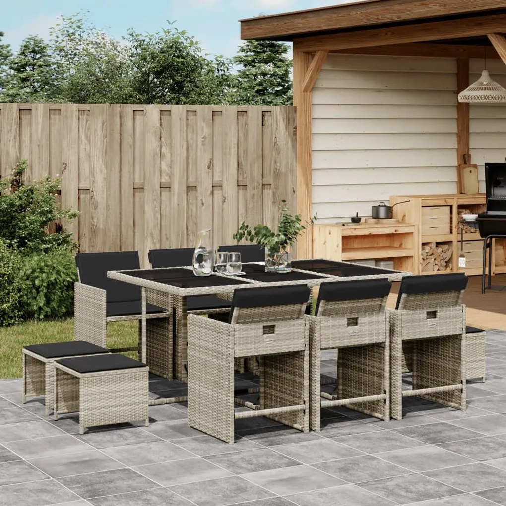 vidaXL Set mobilier de grădină cu perne 11 piese gri deschis poliratan