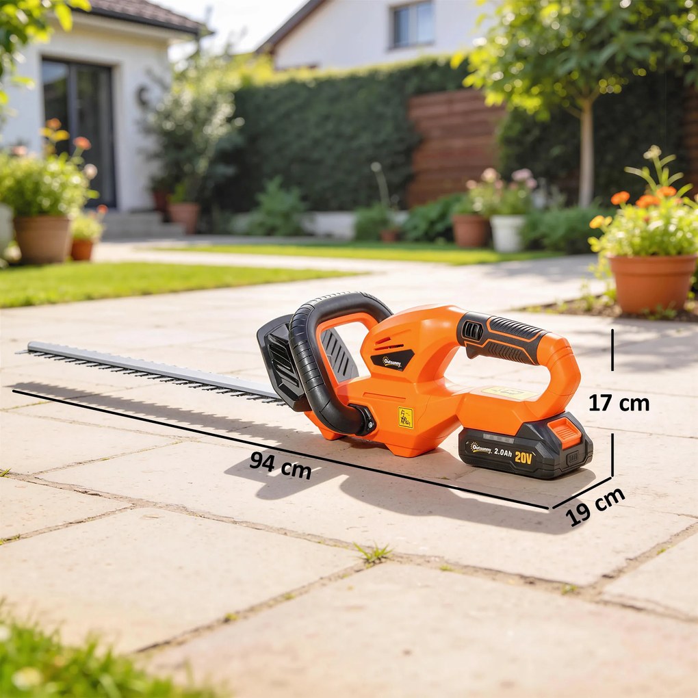 Outsunny Foarfecă de Tuns Gard Viu pe Baterie 18V, cu Baterie de 2Ah, Încărcător, Lamă Dublă de 51cm pentru Crengi, Arbuști și Ramuri, Portocaliu | Aosom Romania