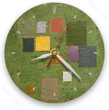 Ceas de perete - Abstract, compozitie pe verde 21 cm, lemn