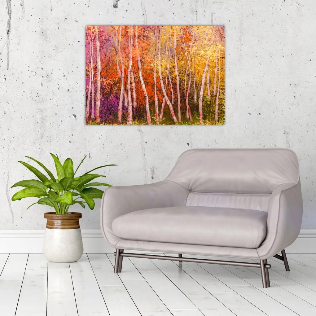 Tablou pe sticlă - Pădurea colorată (70x50 cm)