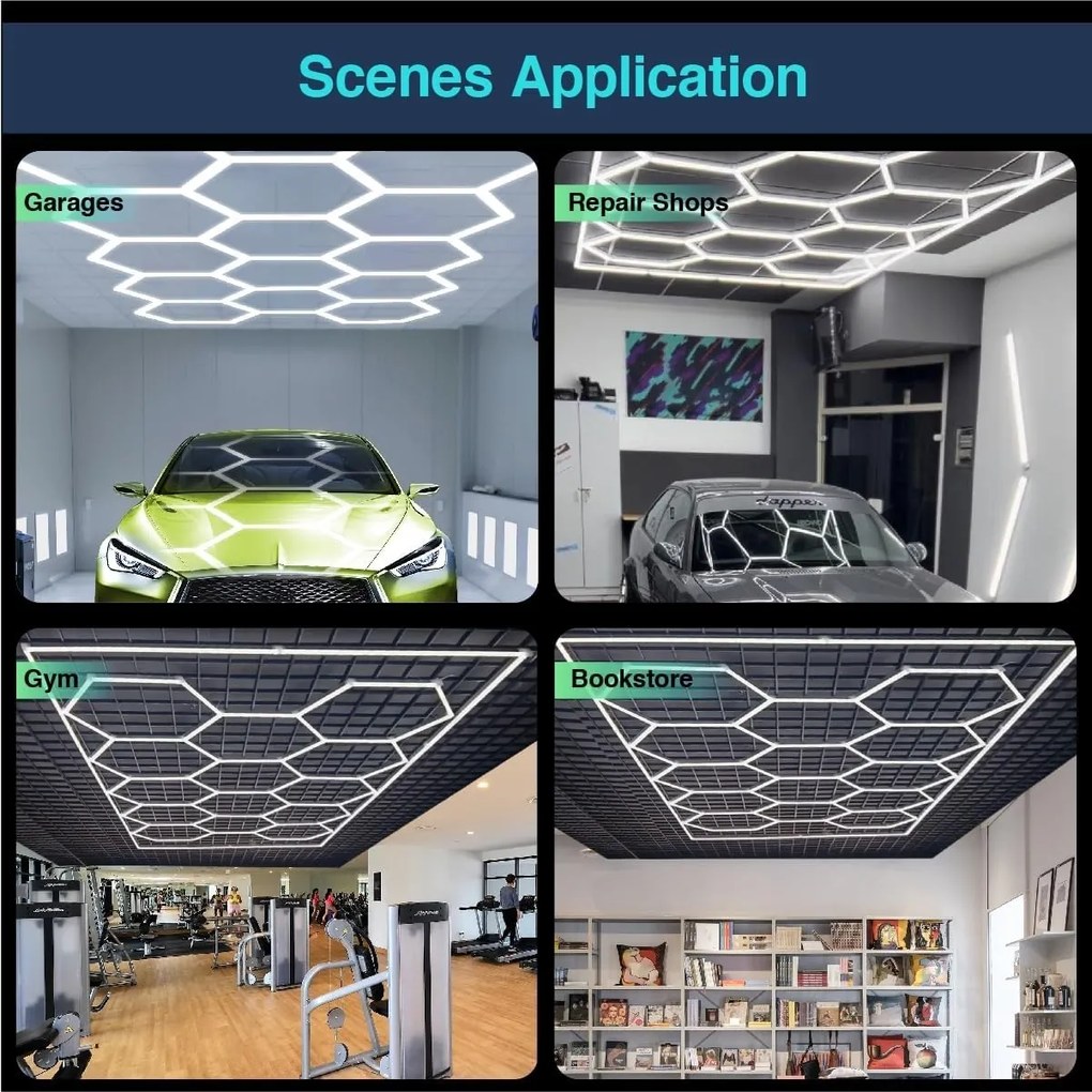 Panou LED HoneyComb, 7 Hexagoane, Lumină Rece 6500K, 240W