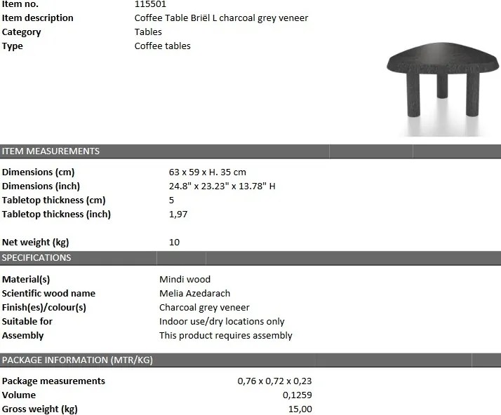 Masuta de cafea design LUX Briël L, gri carbune 115501 HZ