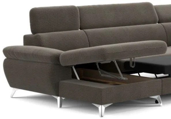 Canapea colțar extensibilă cu spațiu depozitare, model CATANIA, maro, dreapta