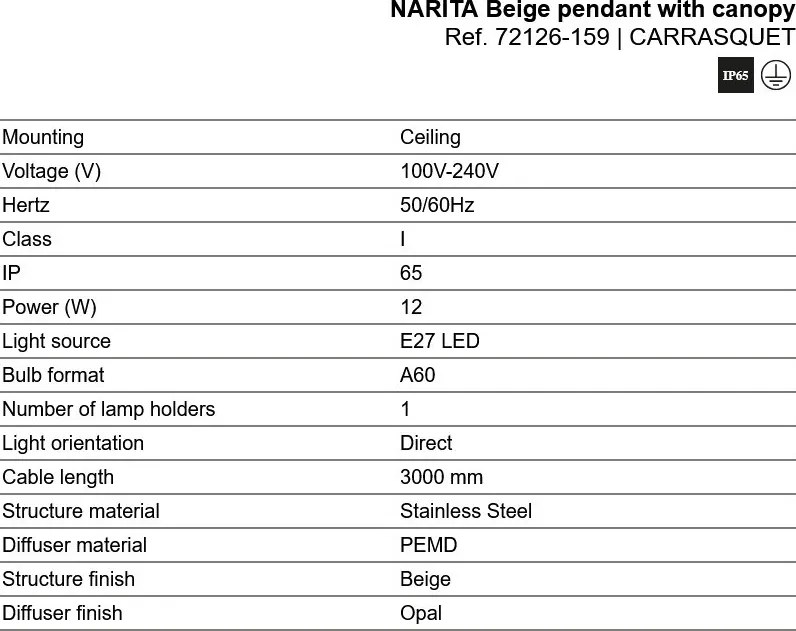 Pendul iluminat exterior decorativ IP65 NARITA bej