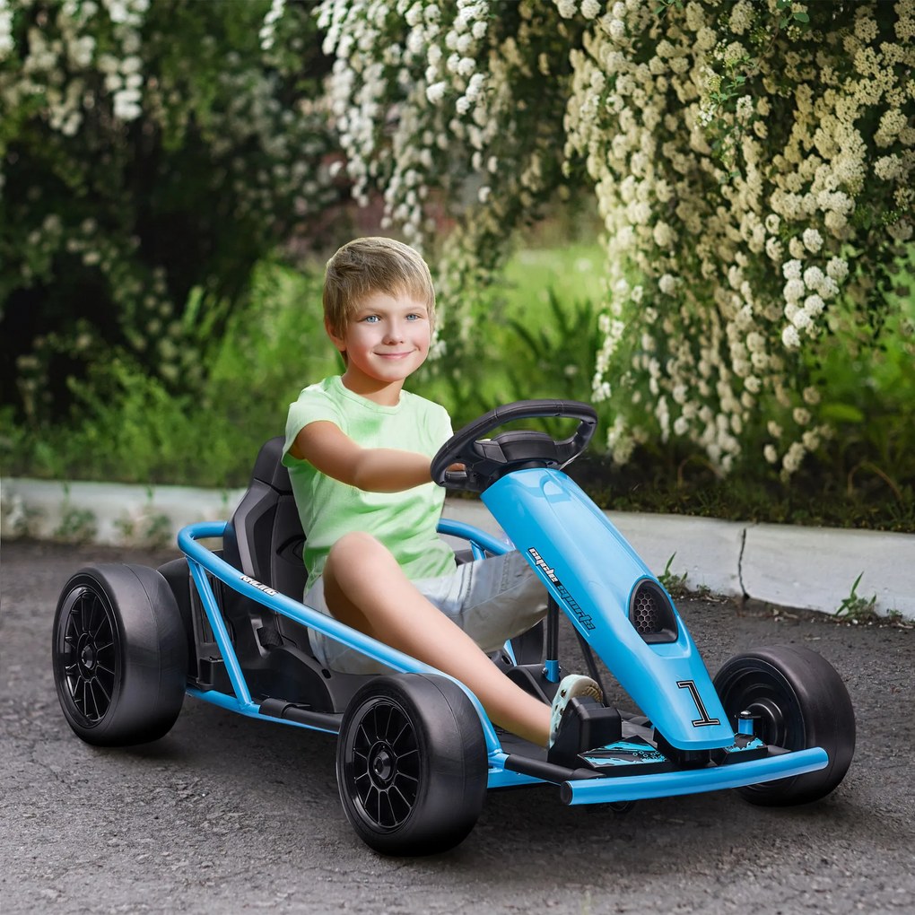 HOMCOM Go Kart Electric pentru Copii, Kart cu Pedale pentru Copii cu Pornire Lentă, Claxon, 115x77x54 cm, Albastru | Aosom Romania