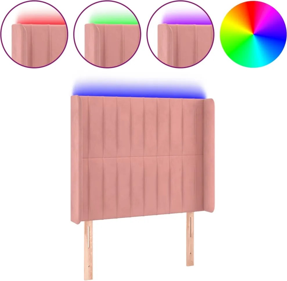 vidaXL Tăblie de pat cu LED, roz, 93x16x118/128 cm, catifea