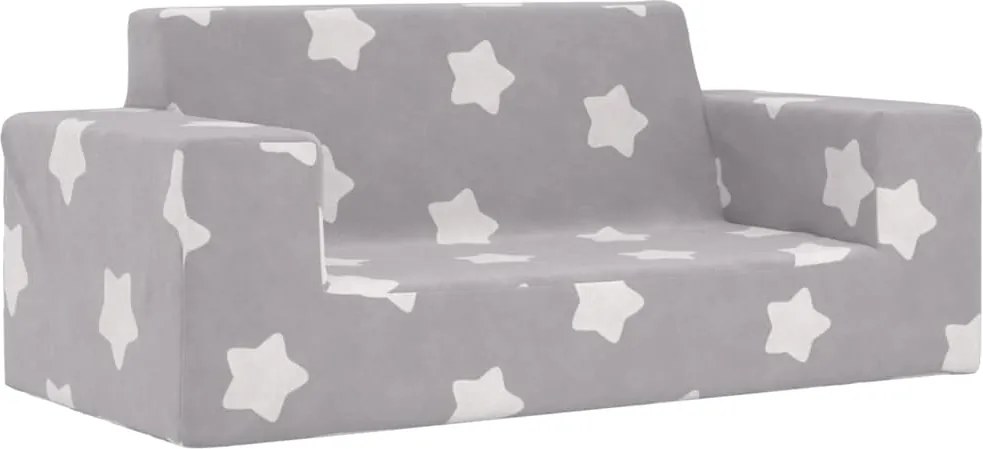 vidaXL Canapea pentru copii 2 locuri, gri deschis cu stele, pluș moale