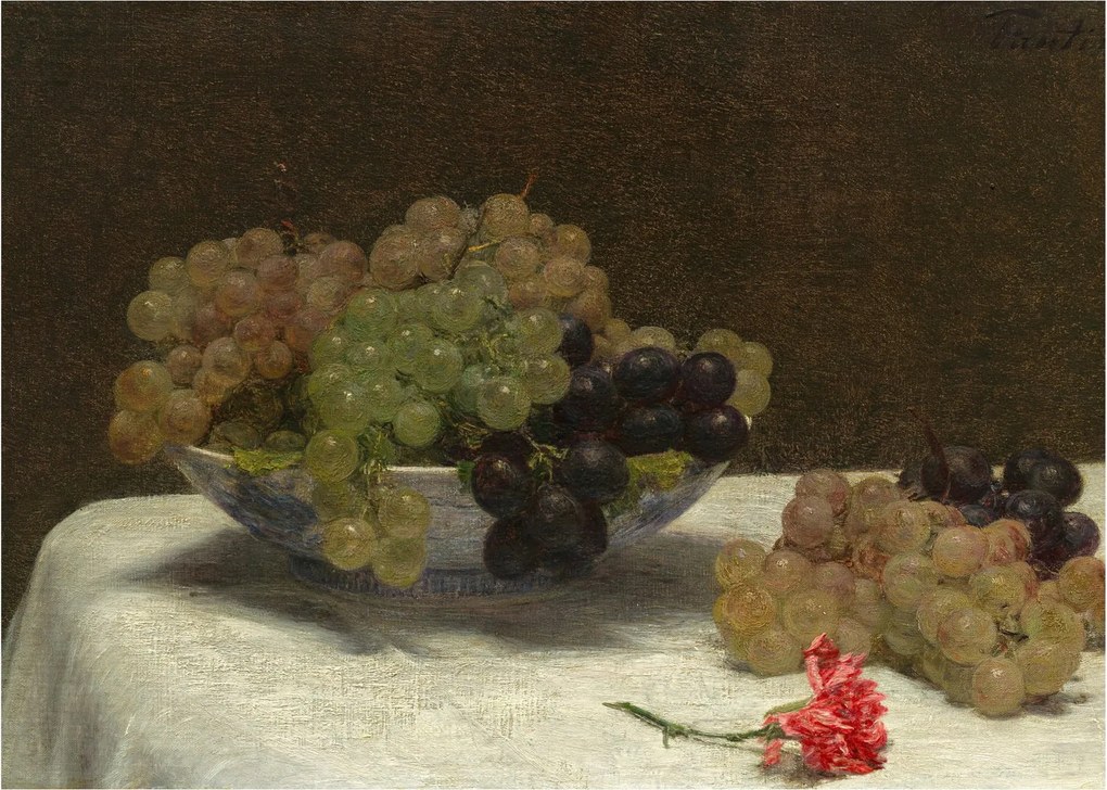 Tablou pe sticlă - Henri Fantin-Latour, Still Life with Grapes and a Carnation, reproducere (70x50 cm)