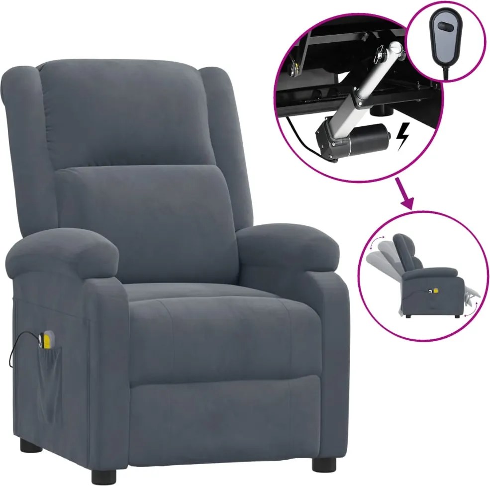 vidaXL Fotoliu de masaj electric, gri închis, catifea