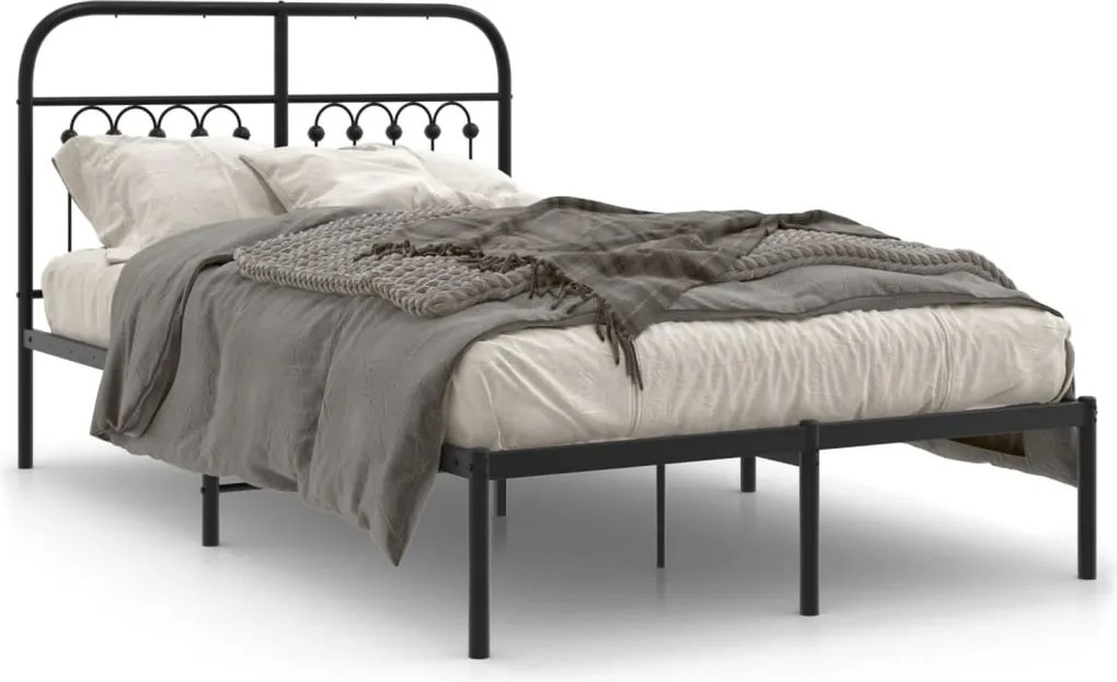 vidaXL Cadru de pat metalic cu tăblie, negru, 120x190 cm