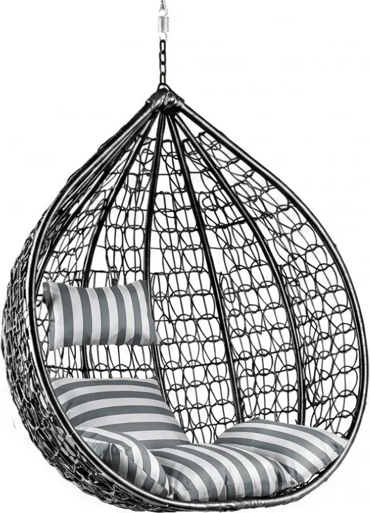 Scaun suspendat negru KOKON fara suport, perna alb-gri