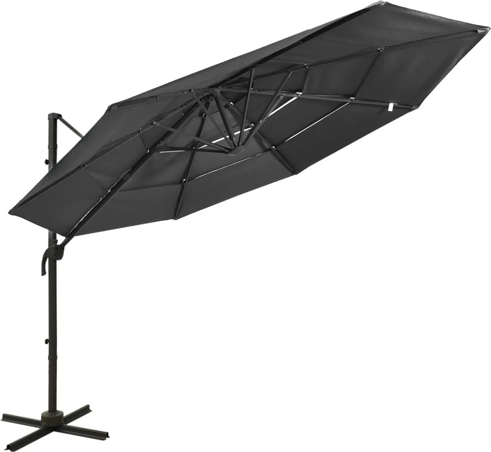 vidaXL Umbrelă de soare cu 4 niveluri, stâlp aluminiu, antracit, 3x3 m