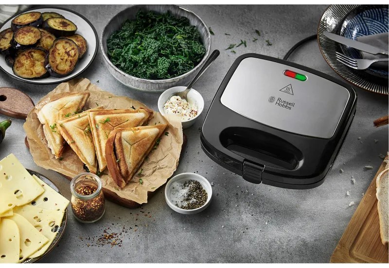 Sandwich maker Russell Hobbs Fiesta Deep Fill 24540-56 3in1, 750 W, 4 sandwich-uri, 3 placi diferite, Otel inoxidabil, Negru
