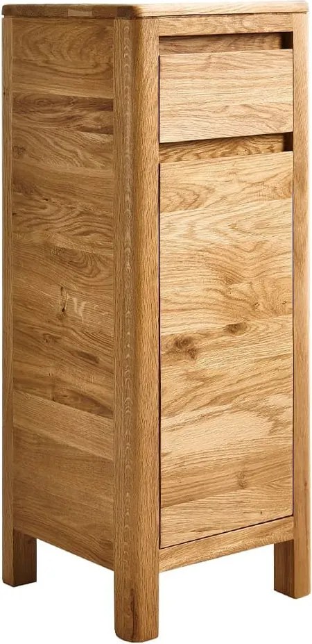 Măsuță stejar masiv cafea cu ușă și sertar Dotti, 30 × 79 × 30 cm