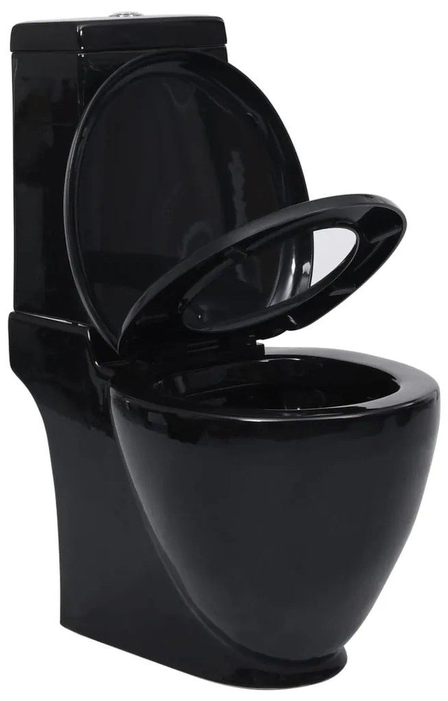 Vas WC toaleta de baie, negru, ceramica, rotund, flux inferior