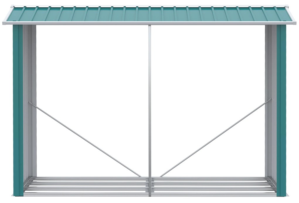 Outsunny Magazie de Depozitare a Buștenilor, Casă pentru Lemne de Foc din Otel Galvanizat cu Podea Înălțată, 240x86x160 cm, Verde | Aosom Romania