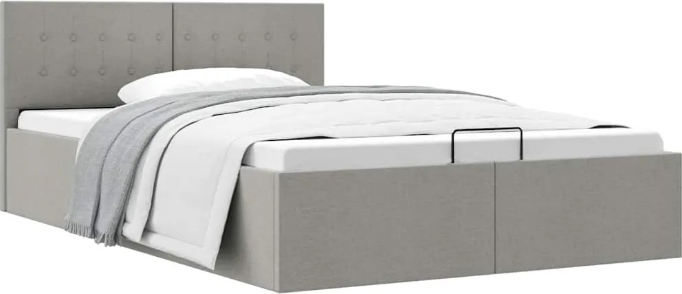 vidaXL Cadru pat hidraulic cu ladă, gri deschis, 120 x 200 cm, textil