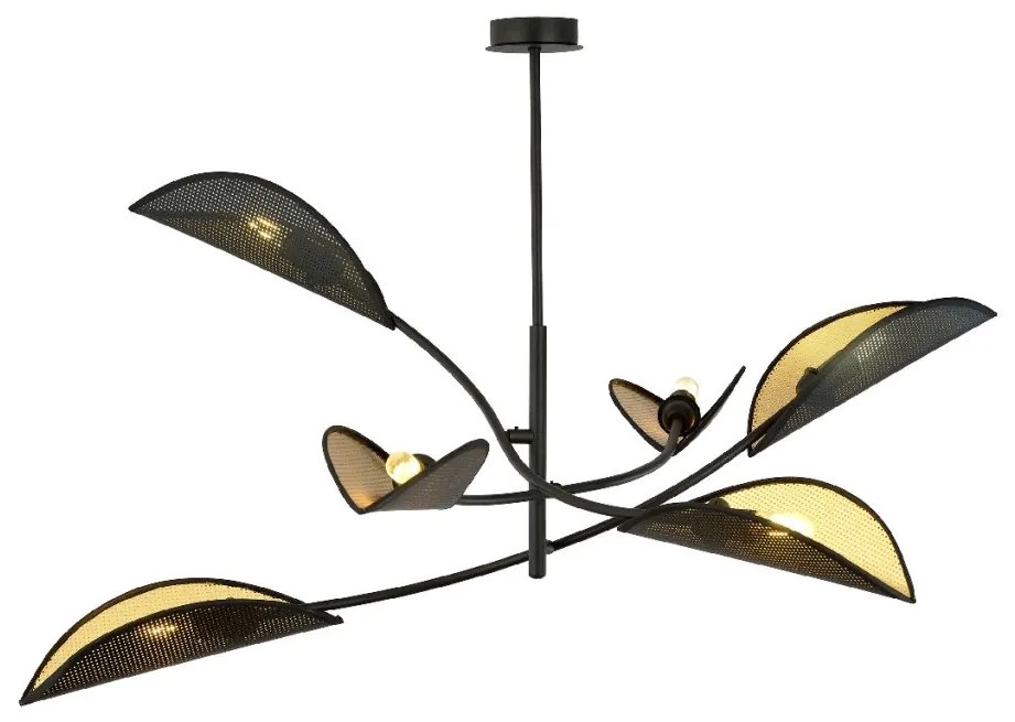 Lustra cu abajururi in forma de frunze LOTUS 6Â BLACK/GOLD