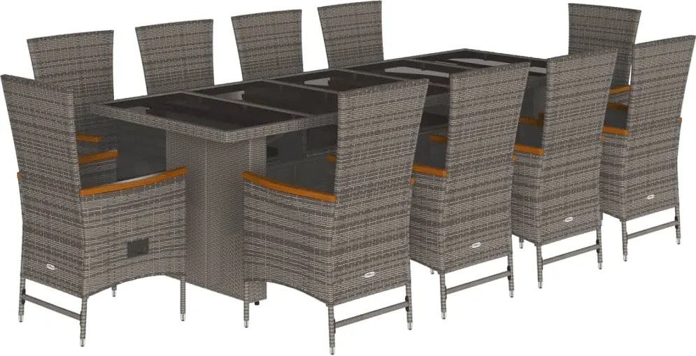 vidaXL Set mobilier de grădină cu perne, 11 piese, gri, poliratan