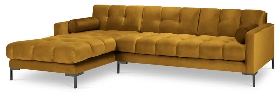 Colțar din catifea cu extensie pe partea stângă Cosmopolitan Design Bali, galben