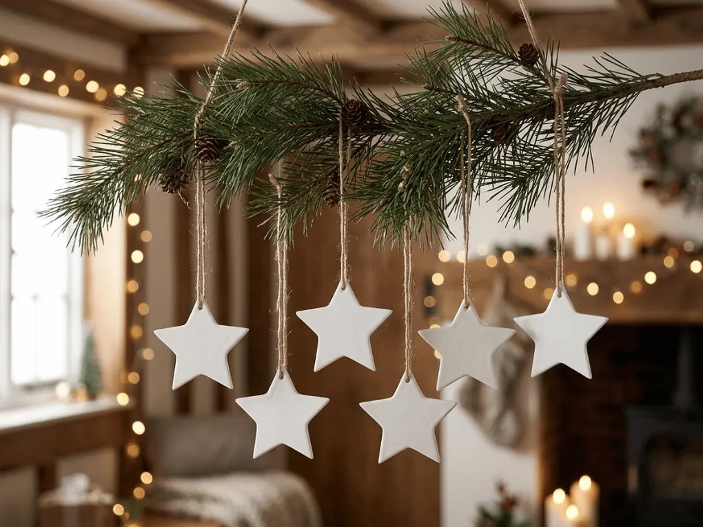Decoratiune ceramica pentru Craciun CLAY STAR 8 cm, alba