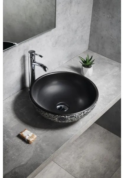 Sapho - Lavoar pentru blat PRIORI, Ø 41 cm, negru/alb