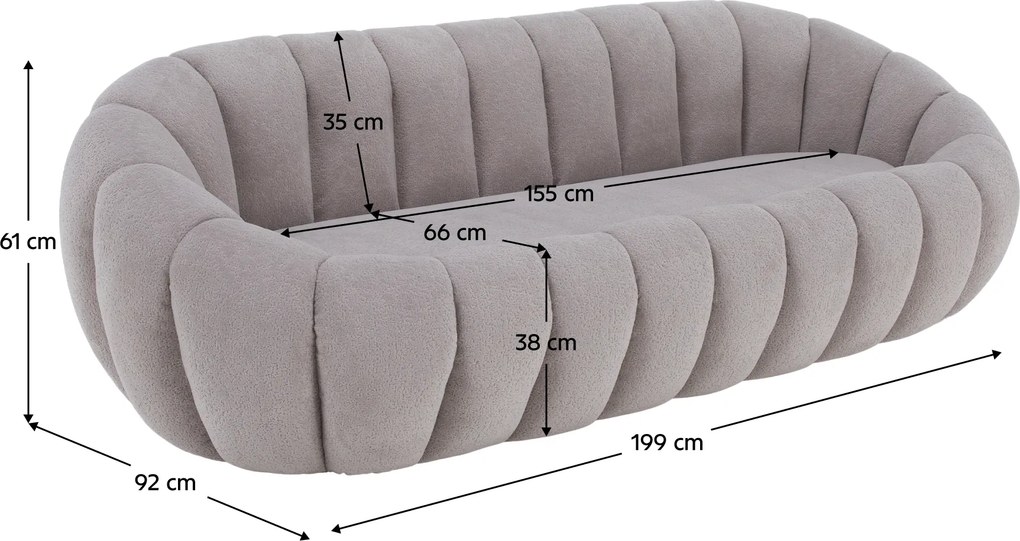 Canapea cu 3 locuri de lux, gri deschis, TEKVIO