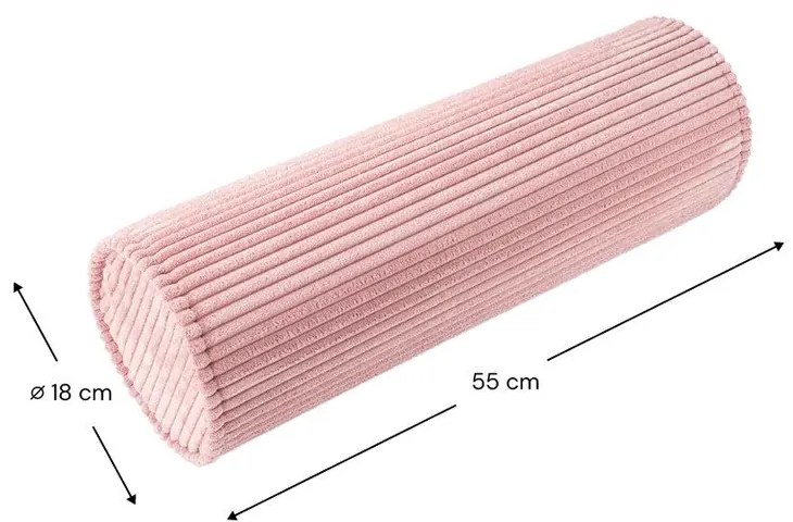 Pernă decorativă pentru copii roz cu tapițerie din catifea reiată Roll – Wigiwama