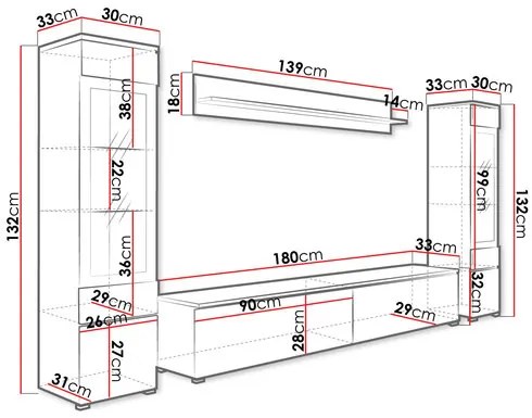 Zondo Mobilier living Selwyn II (Alb + Alb lucios ) (fără iluminat). 1054045