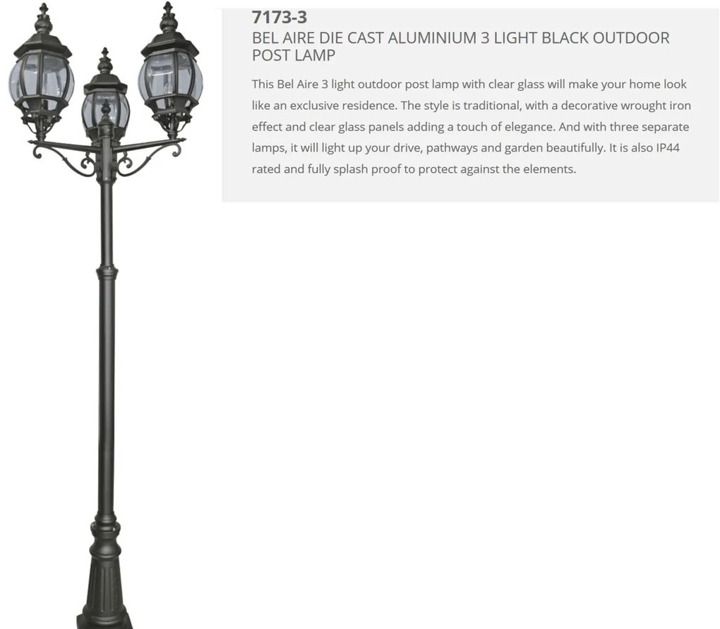Stalp de iluminat exterior stil traditional Bel Aire 7173-3 SRT
