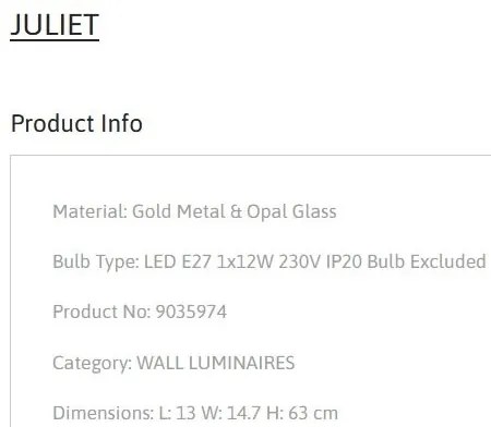 Aplica de perete design decorativ JULIET aurie