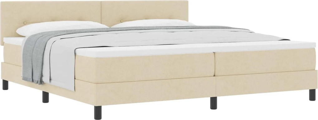 vidaXL Pat cu arcuri cu saltea cu headboard Crem 200 x 200 cm țesătură