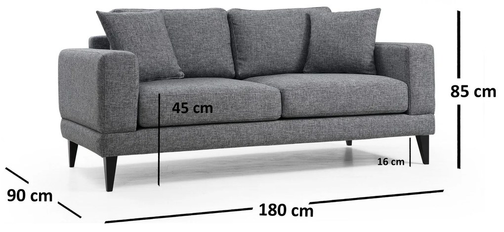 Canapea două locuri Nordecato (gri închis + negru). 1106651