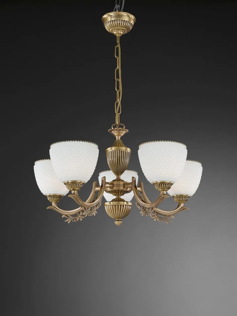 Candelabru cu 5 brate clasic design italian din alama si sticla 8651 RA-L. 8651/5
