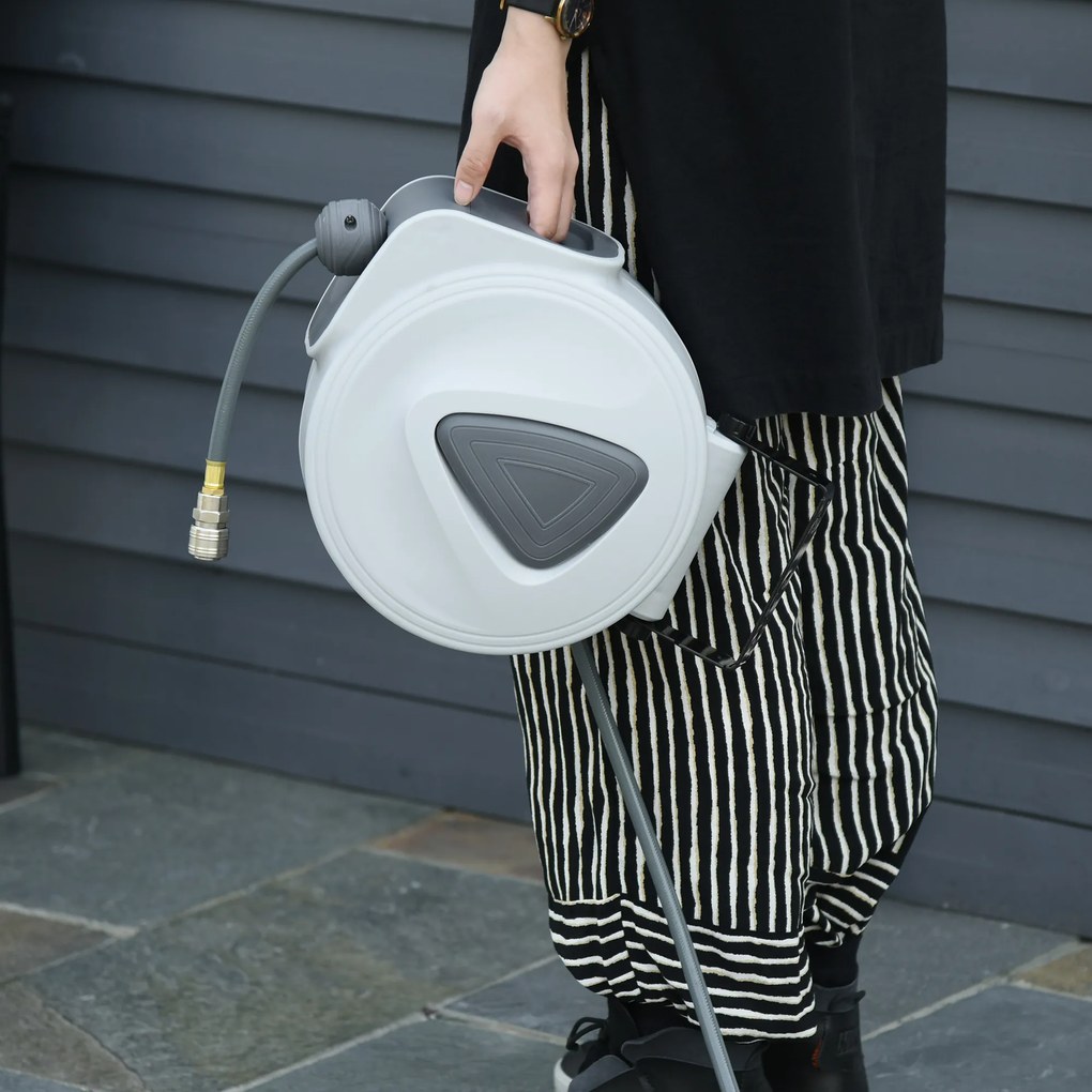 DURHAND Furtun Automat de Perete, Sistem de Irigare cu Conexiune Φ1/4''', Rotire 180º, 20+2m | Aosom Romania