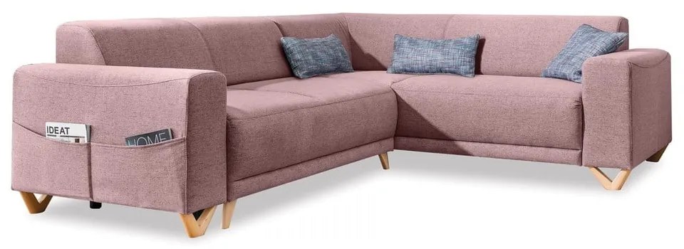 Colțar roz extensibil/cu spațiu de depozitare (cu colț pe partea dreaptă/în formă de ”L”) Classy Sophie – Miuform