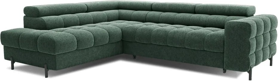 Colțar verde extensibil/cu spațiu de depozitare cu tapițerie din țesătură bouclé (cu colț pe partea stângă/în formă de ”L”) Ferucce – ELTAP