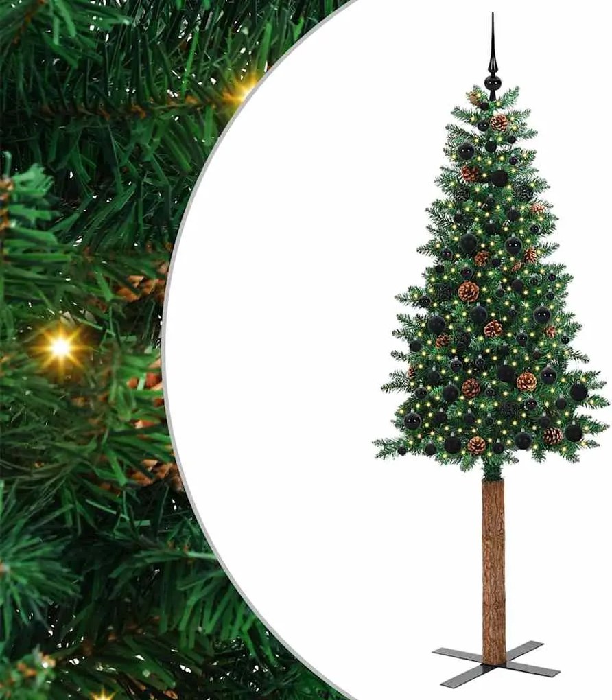 vidaXL Brad de Crăciun subțire Verde 210 cm PVC și lemn de PIN masiv