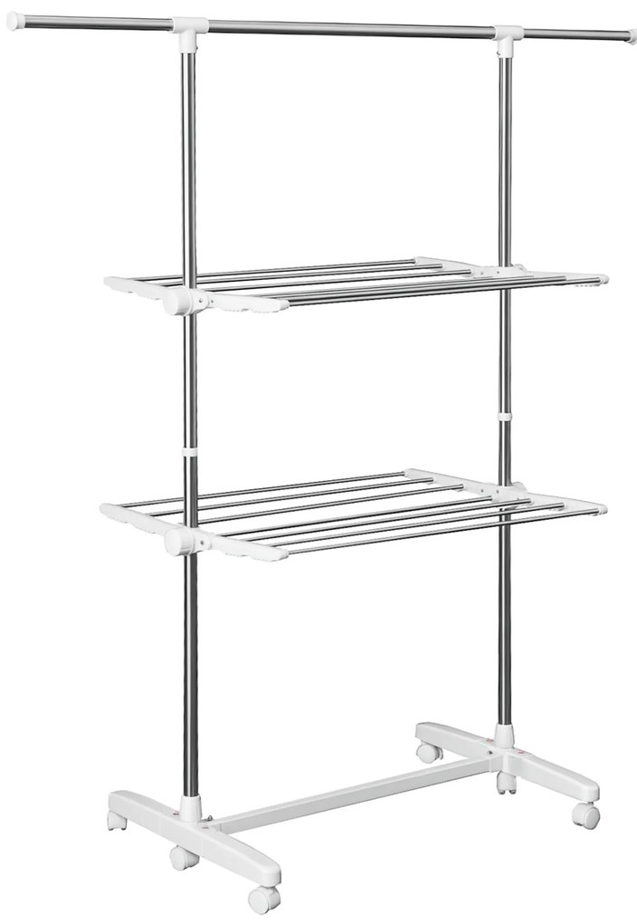 Suport de rufe HOMCOM, extensibil, cu 3 niveluri, cu brațe pliabile, roti, uscător de rufe pentru interior și exterior, Alb, 83-136,5 x 45,5 x 154 cm | Aosom Romania