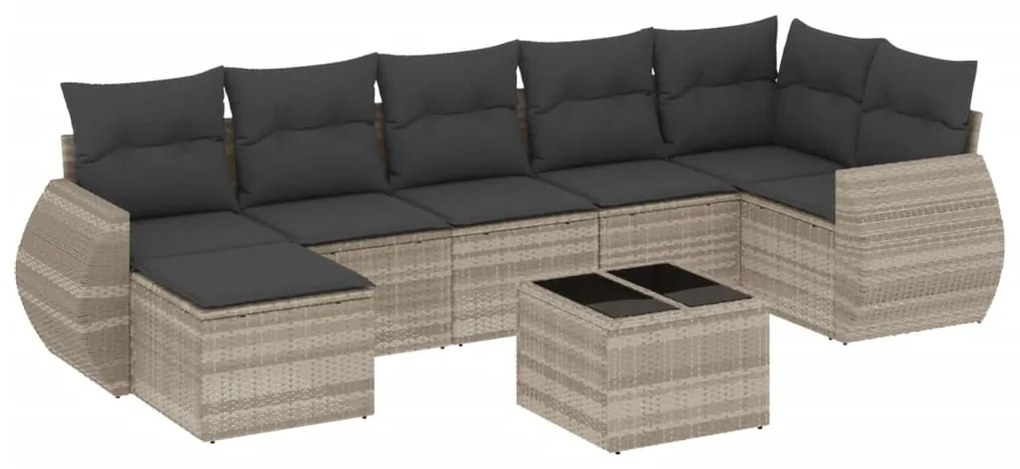 3254029 vidaXL Set mobilier de grădină cu perne, 8 piese gri deschis poliratan