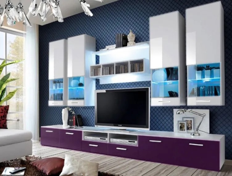 Mobilier living Aston 2 (alb + violet) (cu iluminat). 611006