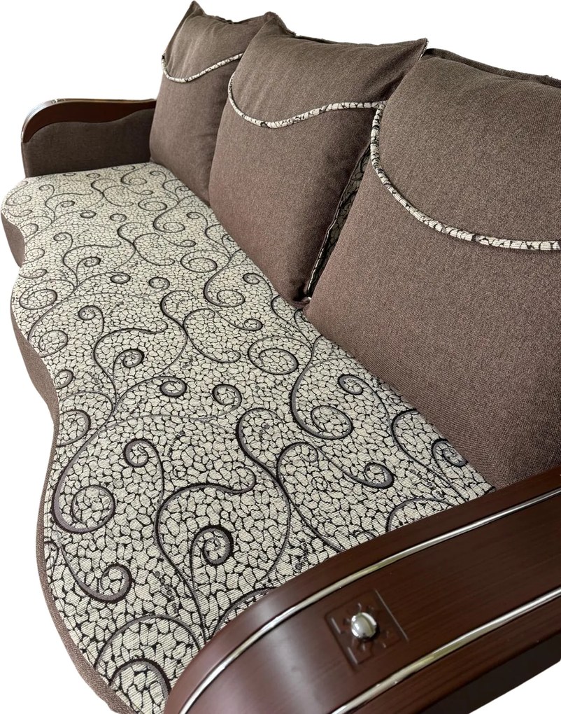 Canapea DIANA extensibila, 3 locuri, cu lada de depozitare, stofa gri cu negru , 220x100x80 Maro + Crem