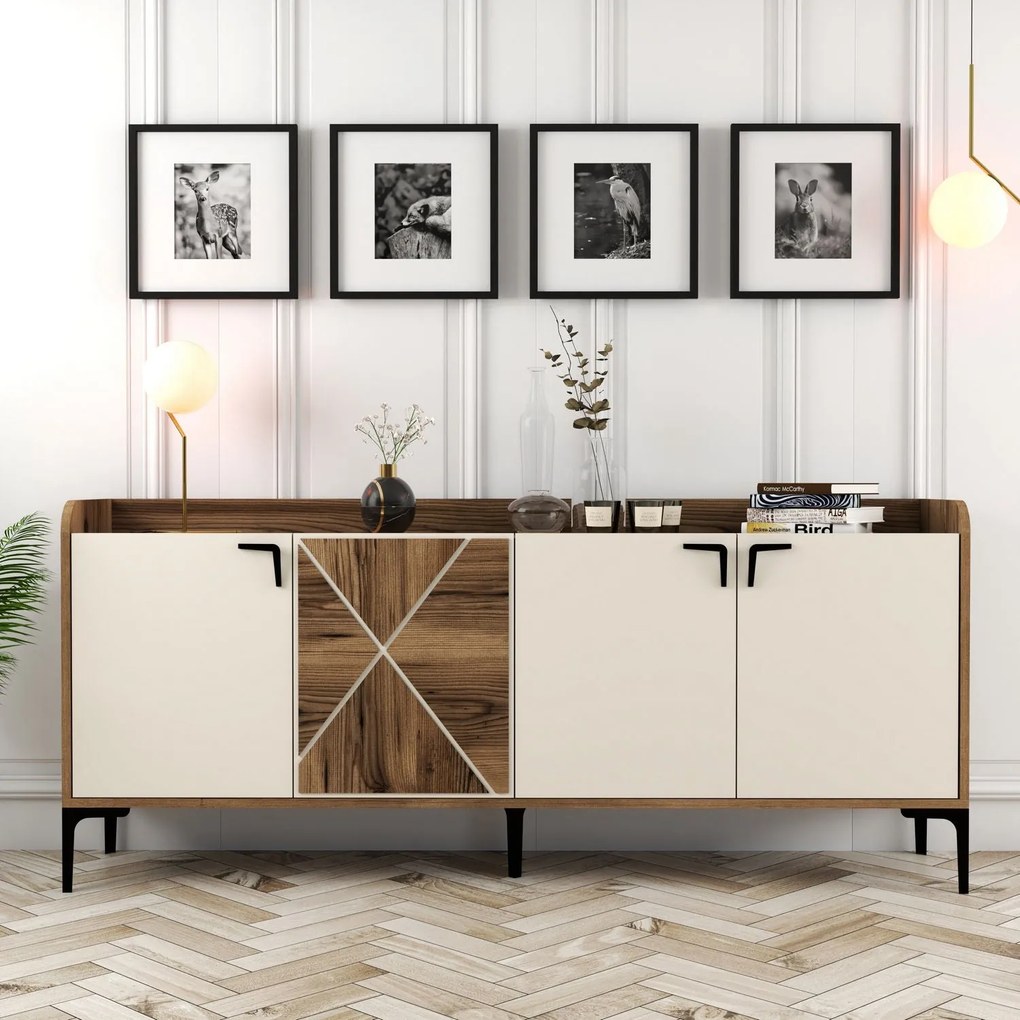Consolă Venedik - Walnut, Cream