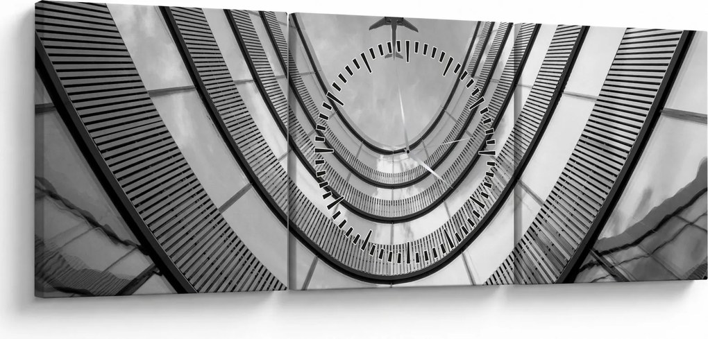 Tablou - Avionul deasupra clădirii (cu ceas) (90x30 cm)