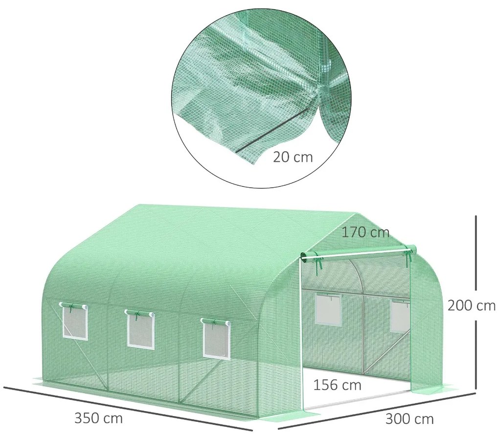 Sera de gradina cu acoperis inclinat din PE Outsunny, 3.5x3x2m, verde | Aosom Romania