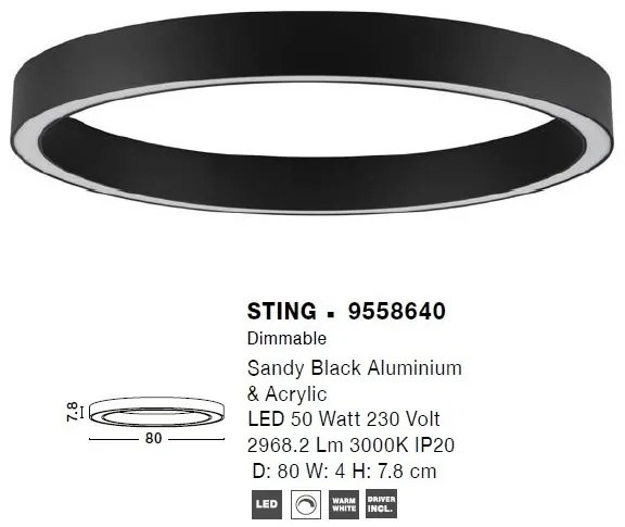 Lustra/Plafoniera LED design slim circular STING Black 80cm