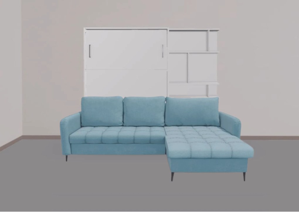 Set pat rabatabil dublu cu somiera inclusa, canapea coltar si biblioteca(100 cm) - royal bookcase&amp;corner sofa (150x200)