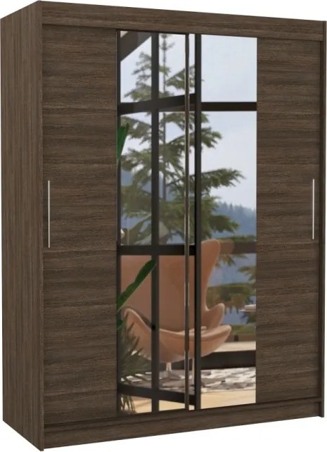 Dulap cu usi glisante si oglinda 150x200 cm, Iness, ADRK Furniture (Culoare: Trufă)