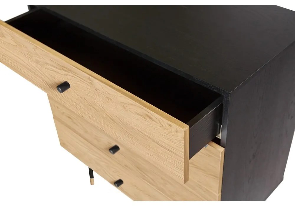 Comodă neagră/în culoare naturală înaltă cu aspect de lemn de stejar 80x87 cm Jugend – Woodman